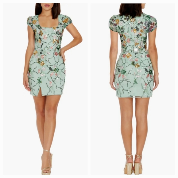 Dress the Population Jillian Mini Dress XXL Mint Sage Sequined Cocktail Prom - Picture 2 of 14